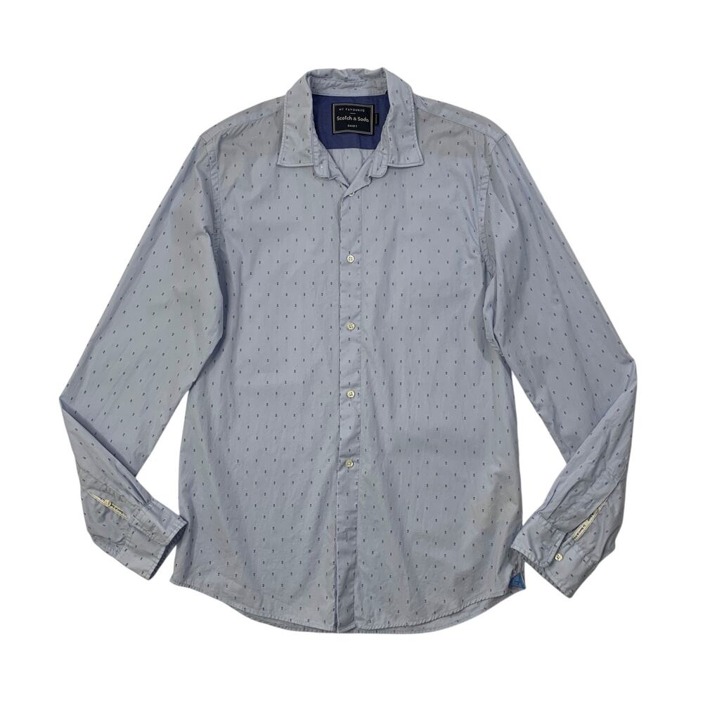 Scotch & Soda Shirt Mens M Medium Cornflower Blue Red Cotton Printed Long Sleeve